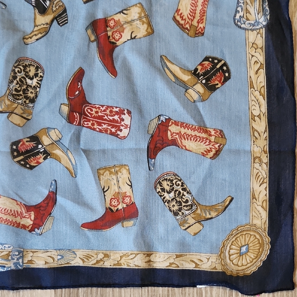 Vintage Cowboy Boot Print Silk Scarf - Unknown Designer - Picture 2 of 3